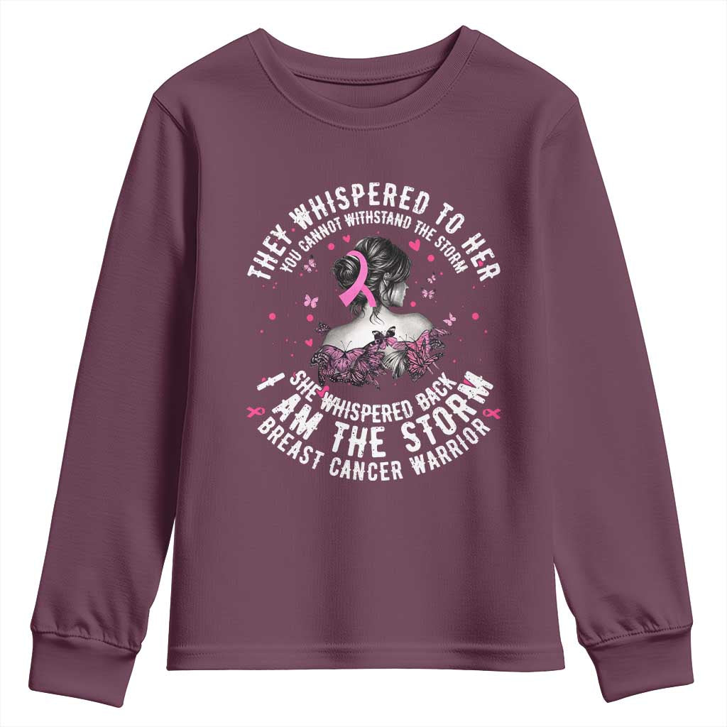 Breast Cancer Youth Sweatshirt Pink Ribbon I Am Storm TS10 Maroon Print Your Wear