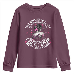 Breast Cancer Youth Sweatshirt Pink Ribbon I Am Storm TS10 Maroon Print Your Wear