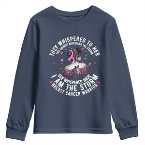 Breast Cancer Youth Sweatshirt Pink Ribbon I Am Storm TS10 Navy Print Your Wear