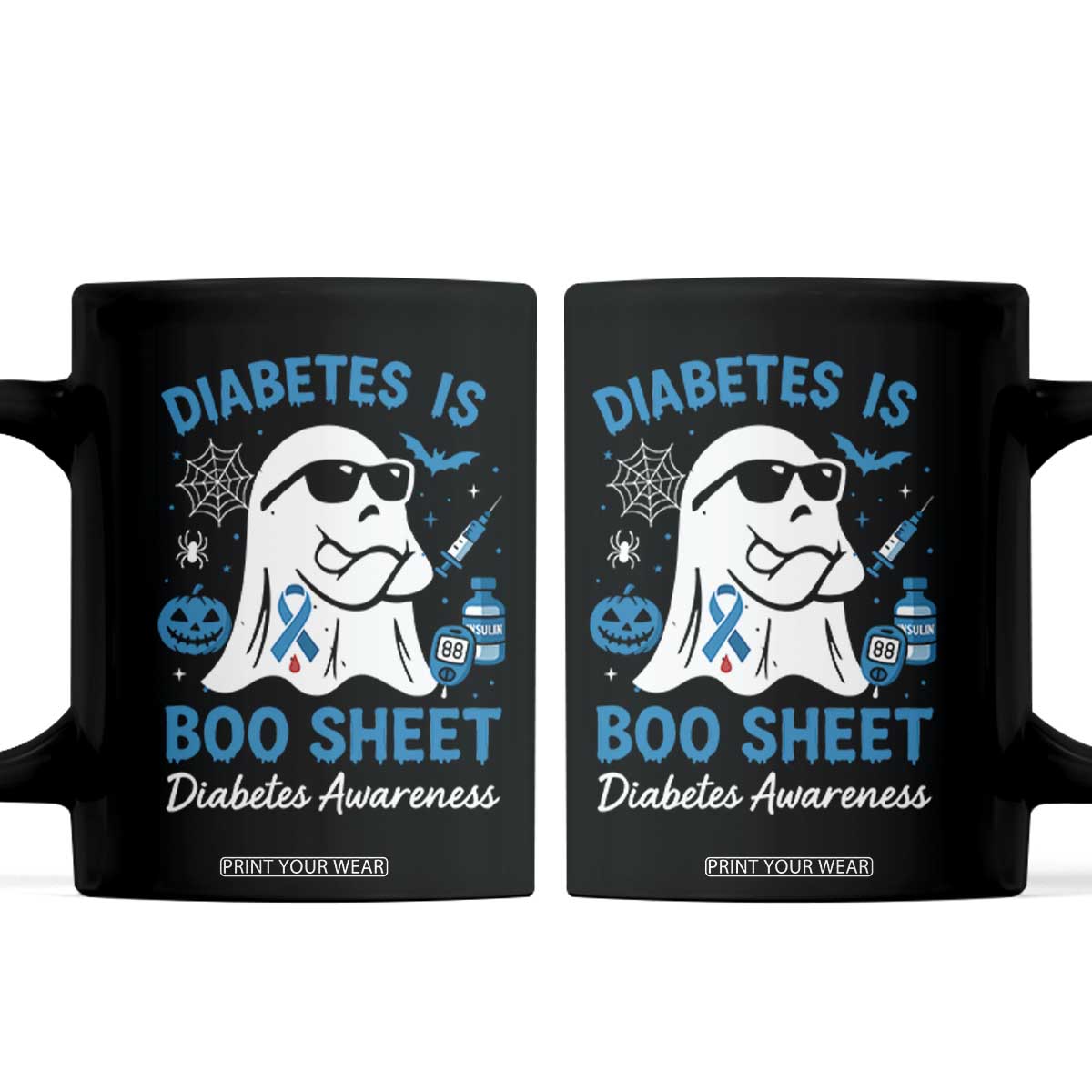 Diabetes is Boo Sheet Coffee Mug Funny Halloween Ghost Diabetes Type 1 2 Awareness TS10 Black Print Your Wear