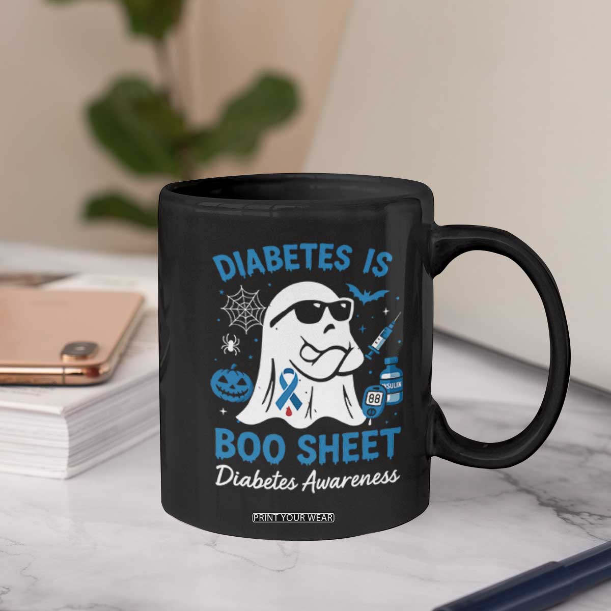 Diabetes is Boo Sheet Coffee Mug Funny Halloween Ghost Diabetes Type 1 2 Awareness TS10 Print Your Wear