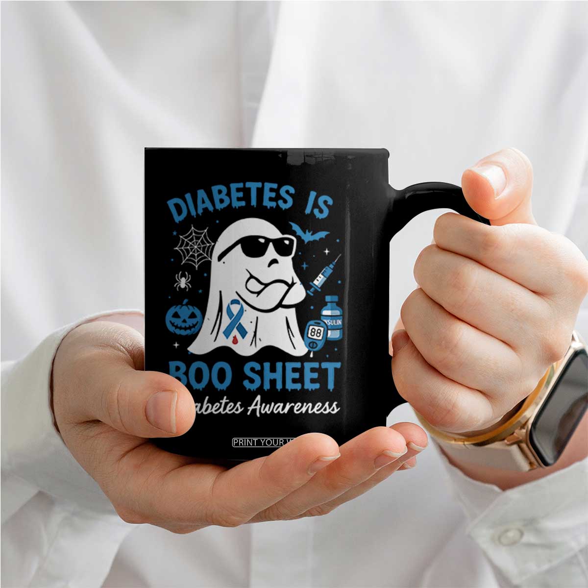 Diabetes is Boo Sheet Coffee Mug Funny Halloween Ghost Diabetes Type 1 2 Awareness TS10 Print Your Wear