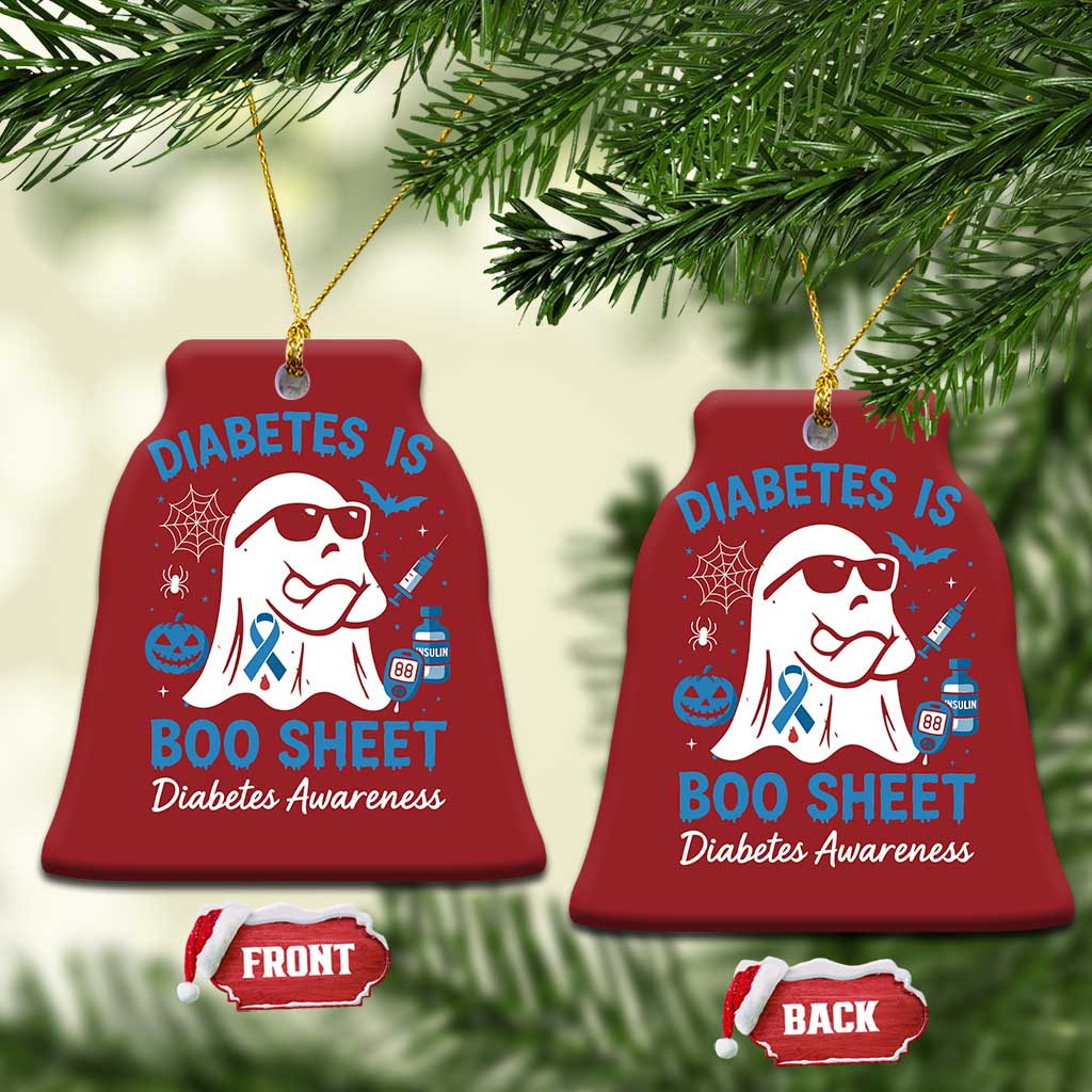 Diabetes is Boo Sheet Christmas Ornament Funny Halloween Ghost Diabetes Type 1 2 Awareness TS10 Bell Flake Red Print Your Wear