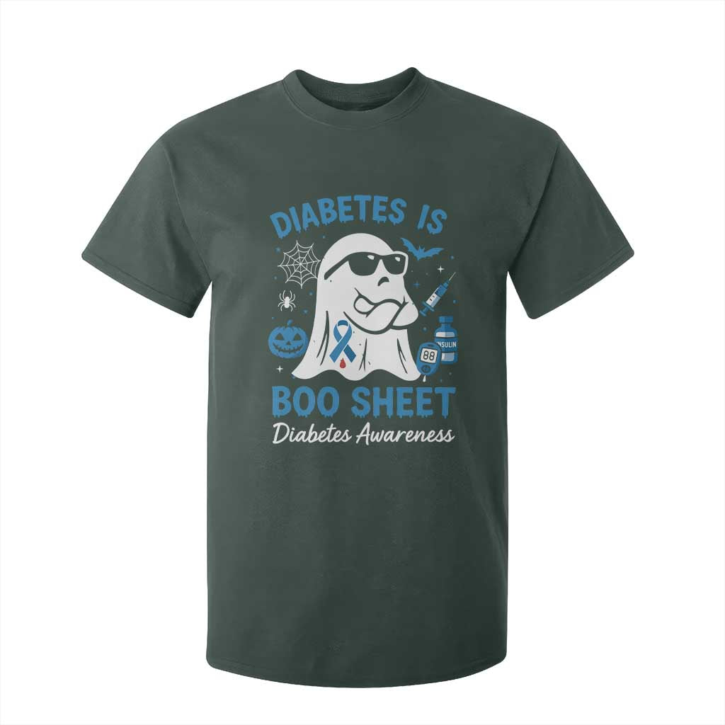 Diabetes is Boo Sheet T Shirt For Kid Funny Halloween Ghost Diabetes Type 1 2 Awareness TS10 Dark Forest Green Print Your Wear