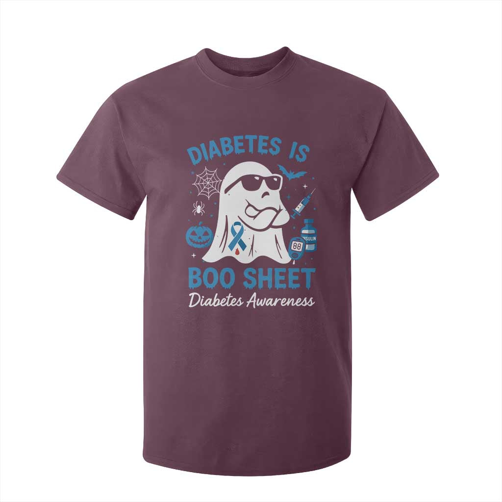 Diabetes is Boo Sheet T Shirt For Kid Funny Halloween Ghost Diabetes Type 1 2 Awareness TS10 Maroon Print Your Wear