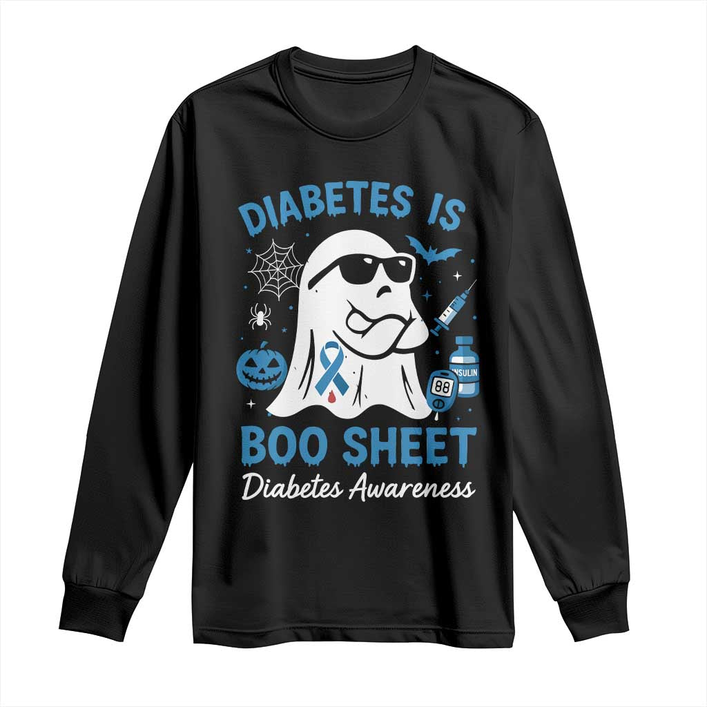 Diabetes is Boo Sheet Long Sleeve Shirt Funny Halloween Ghost Diabetes Type 1 2 Awareness TS10 Black Print Your Wear