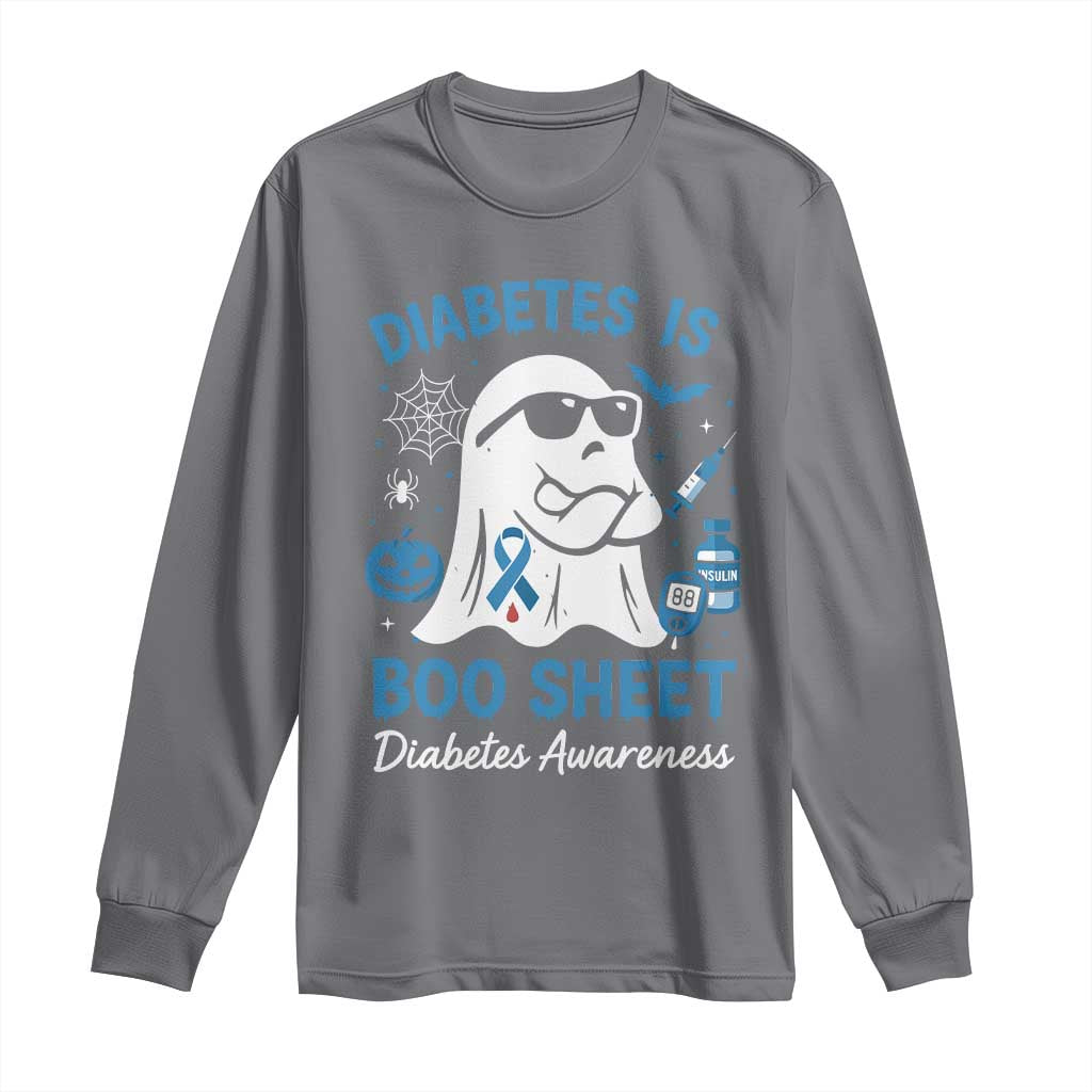 Diabetes is Boo Sheet Long Sleeve Shirt Funny Halloween Ghost Diabetes Type 1 2 Awareness TS10 Charcoal Print Your Wear