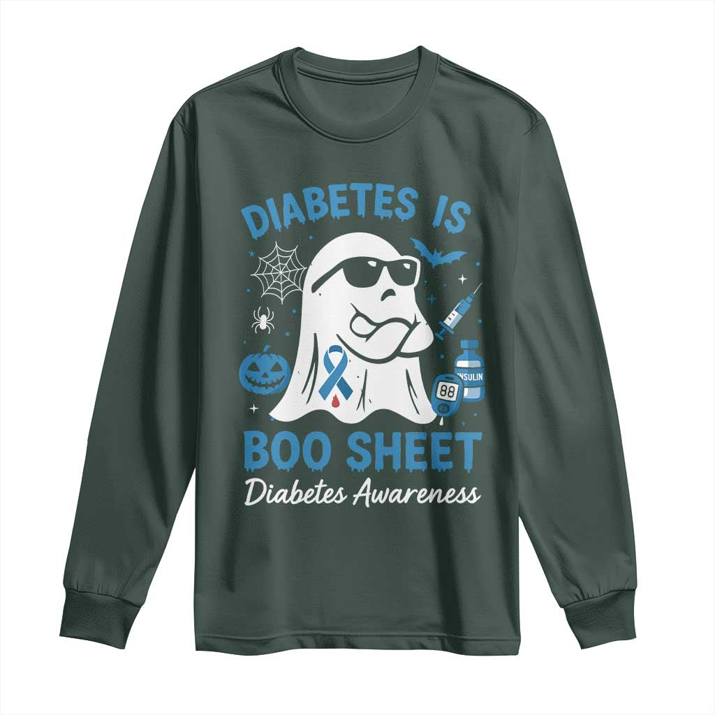 Diabetes is Boo Sheet Long Sleeve Shirt Funny Halloween Ghost Diabetes Type 1 2 Awareness TS10 Dark Forest Green Print Your Wear