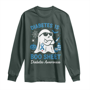 Diabetes is Boo Sheet Long Sleeve Shirt Funny Halloween Ghost Diabetes Type 1 2 Awareness TS10 Dark Forest Green Print Your Wear