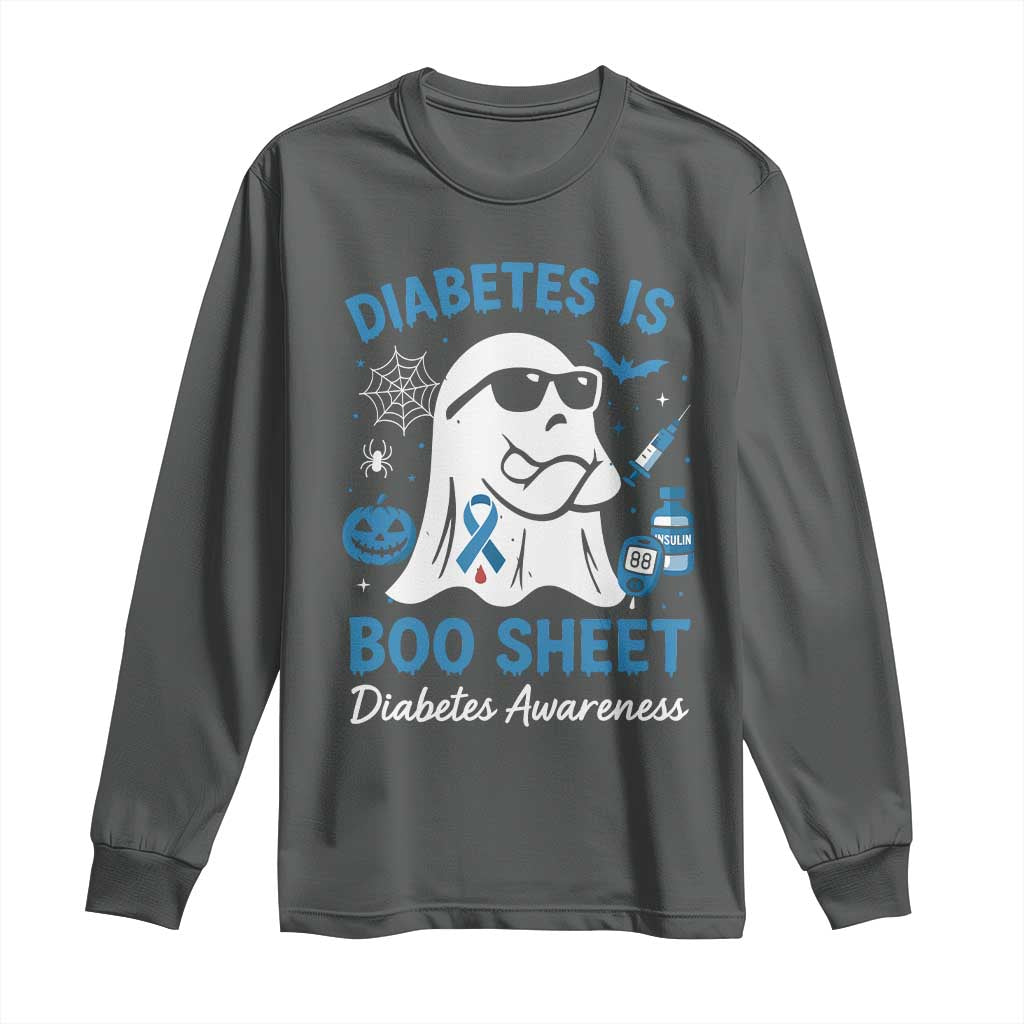 Diabetes is Boo Sheet Long Sleeve Shirt Funny Halloween Ghost Diabetes Type 1 2 Awareness TS10 Dark Heather Print Your Wear