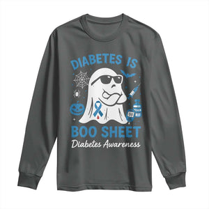 Diabetes is Boo Sheet Long Sleeve Shirt Funny Halloween Ghost Diabetes Type 1 2 Awareness TS10 Dark Heather Print Your Wear