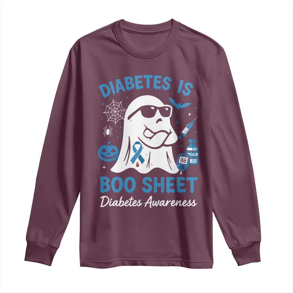 Diabetes is Boo Sheet Long Sleeve Shirt Funny Halloween Ghost Diabetes Type 1 2 Awareness TS10 Maroon Print Your Wear