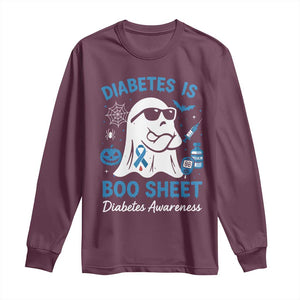 Diabetes is Boo Sheet Long Sleeve Shirt Funny Halloween Ghost Diabetes Type 1 2 Awareness TS10 Maroon Print Your Wear