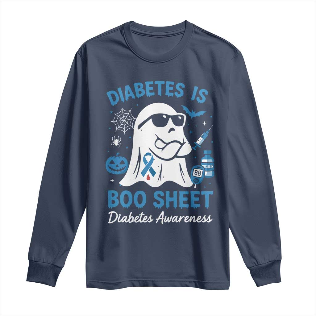 Diabetes is Boo Sheet Long Sleeve Shirt Funny Halloween Ghost Diabetes Type 1 2 Awareness TS10 Navy Print Your Wear
