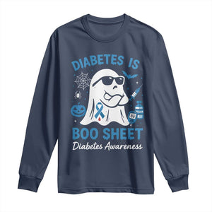 Diabetes is Boo Sheet Long Sleeve Shirt Funny Halloween Ghost Diabetes Type 1 2 Awareness TS10 Navy Print Your Wear