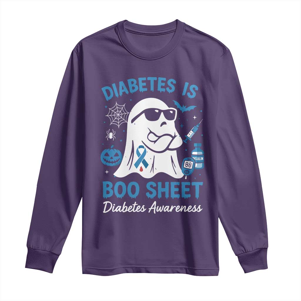 Diabetes is Boo Sheet Long Sleeve Shirt Funny Halloween Ghost Diabetes Type 1 2 Awareness TS10 Purple Print Your Wear