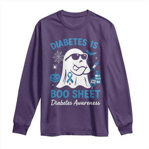 Diabetes is Boo Sheet Long Sleeve Shirt Funny Halloween Ghost Diabetes Type 1 2 Awareness TS10 Purple Print Your Wear