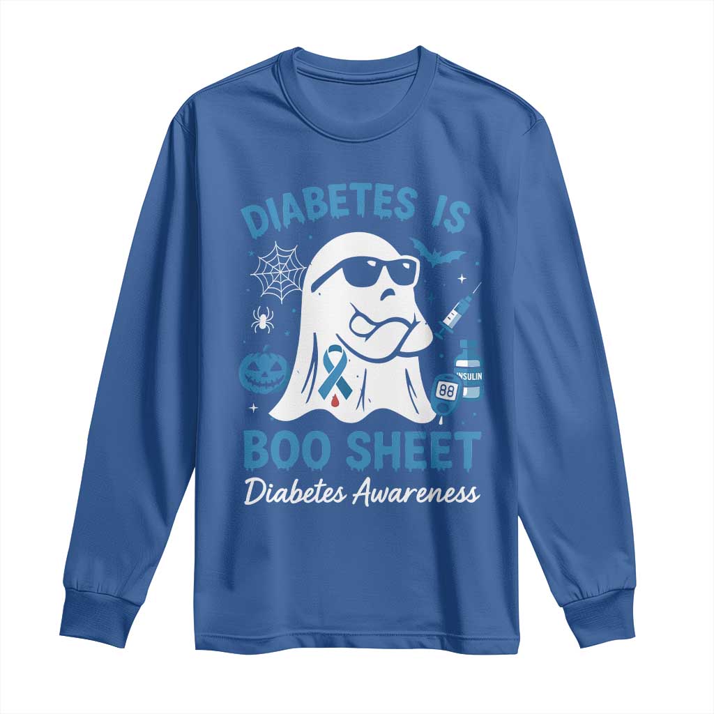 Diabetes is Boo Sheet Long Sleeve Shirt Funny Halloween Ghost Diabetes Type 1 2 Awareness TS10 Royal Blue Print Your Wear