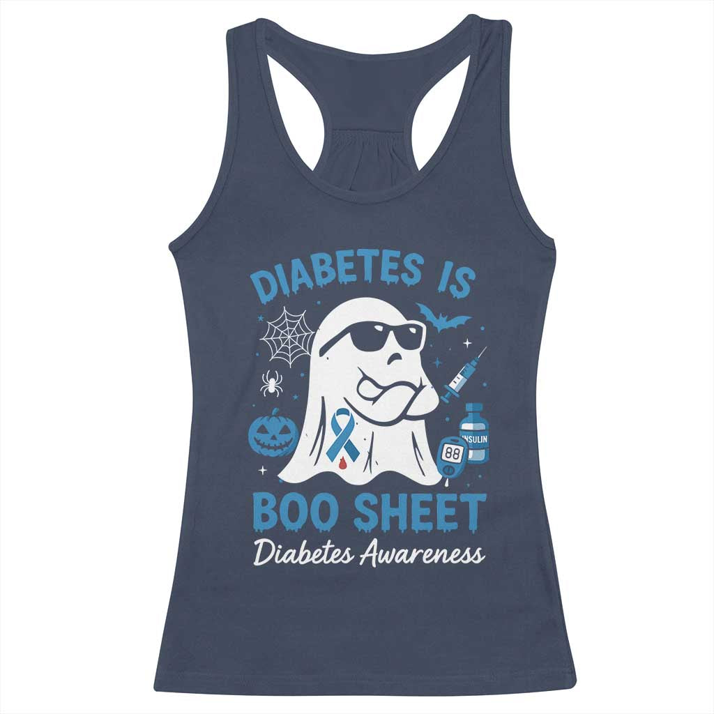 Diabetes is Boo Sheet Racerback Tank Top Funny Halloween Ghost Diabetes Type 1 2 Awareness TS10 Navy Print Your Wear