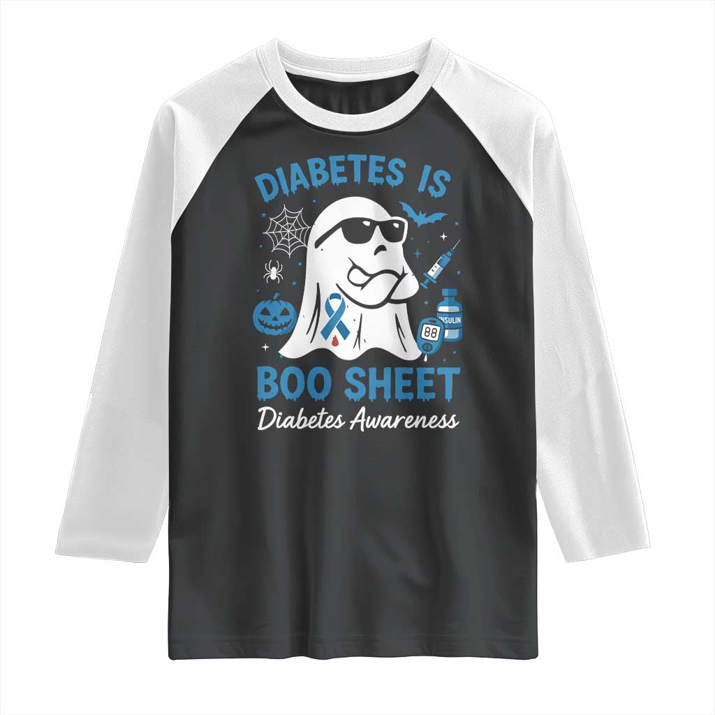 Diabetes is Boo Sheet Raglan Shirt Funny Halloween Ghost Diabetes Type 1 2 Awareness TS10 Black White Print Your Wear