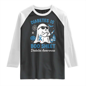 Diabetes is Boo Sheet Raglan Shirt Funny Halloween Ghost Diabetes Type 1 2 Awareness TS10 Black White Print Your Wear