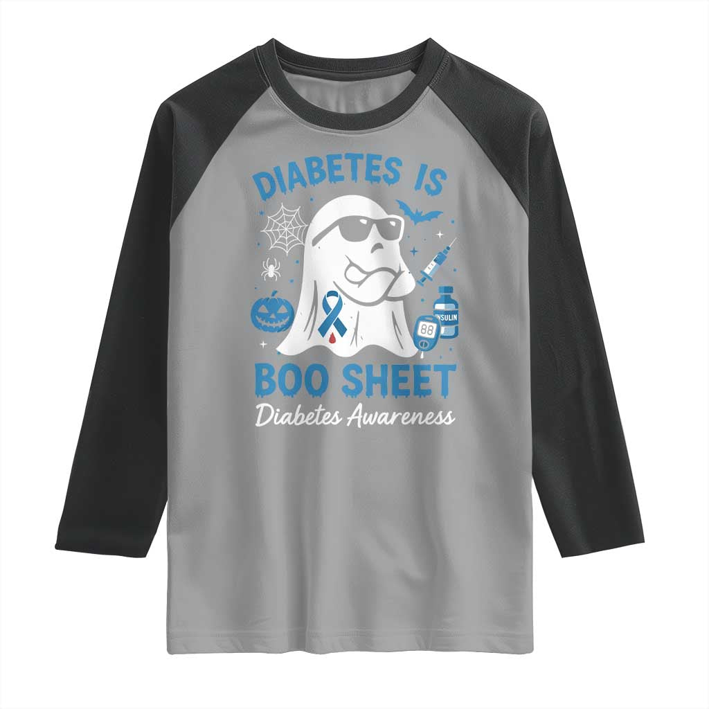 Diabetes is Boo Sheet Raglan Shirt Funny Halloween Ghost Diabetes Type 1 2 Awareness TS10 Sport Gray Black Print Your Wear