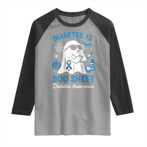 Diabetes is Boo Sheet Raglan Shirt Funny Halloween Ghost Diabetes Type 1 2 Awareness TS10 Sport Gray Black Print Your Wear