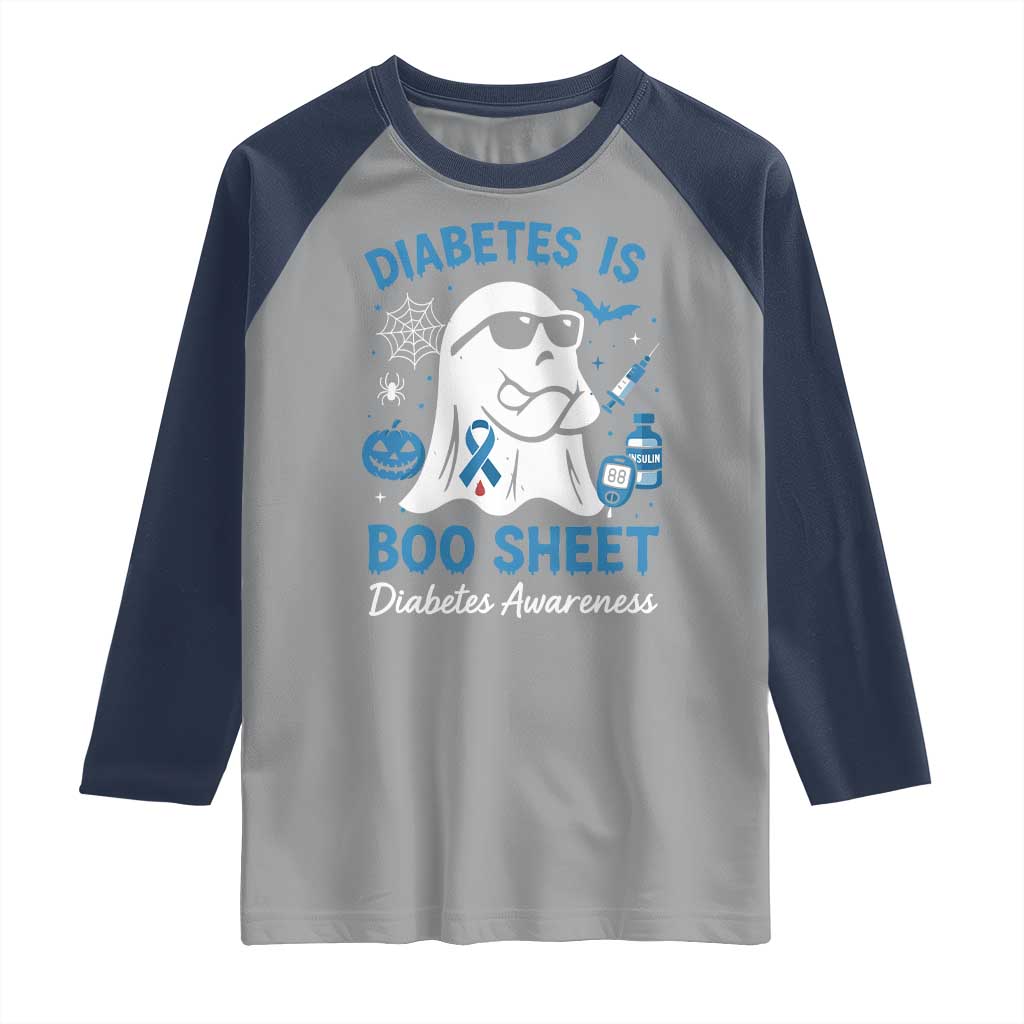 Diabetes is Boo Sheet Raglan Shirt Funny Halloween Ghost Diabetes Type 1 2 Awareness TS10 Sport Gray Navy Print Your Wear