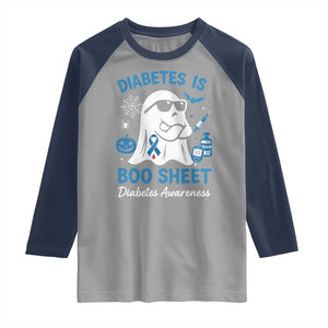 Diabetes is Boo Sheet Raglan Shirt Funny Halloween Ghost Diabetes Type 1 2 Awareness TS10 Sport Gray Navy Print Your Wear