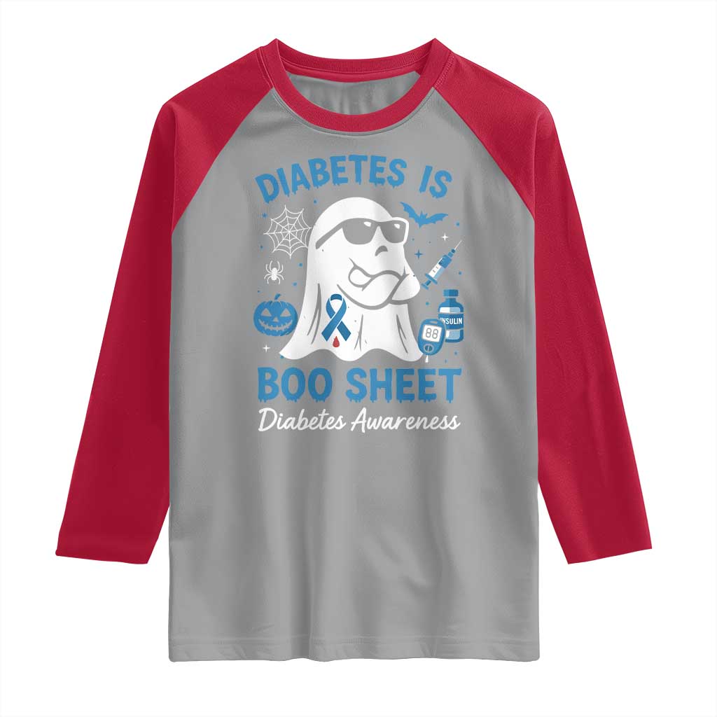 Diabetes is Boo Sheet Raglan Shirt Funny Halloween Ghost Diabetes Type 1 2 Awareness TS10 Sport Gray Red Print Your Wear
