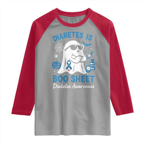 Diabetes is Boo Sheet Raglan Shirt Funny Halloween Ghost Diabetes Type 1 2 Awareness TS10 Sport Gray Red Print Your Wear