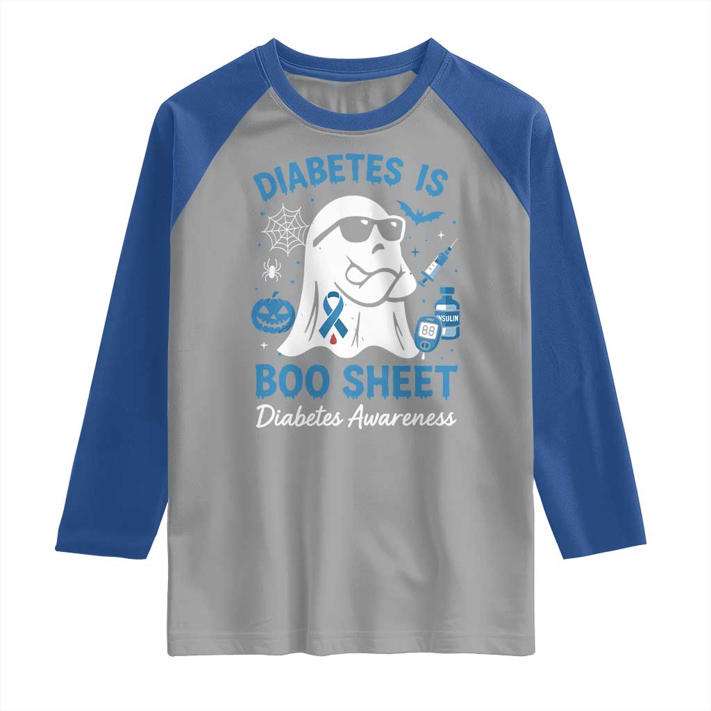 Diabetes is Boo Sheet Raglan Shirt Funny Halloween Ghost Diabetes Type 1 2 Awareness TS10 Sport Gray Royal Print Your Wear