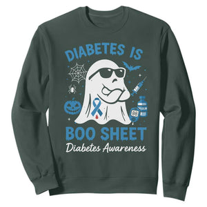 Diabetes is Boo Sheet Sweatshirt Funny Halloween Ghost Diabetes Type 1 2 Awareness TS10 Dark Forest Green Print Your Wear