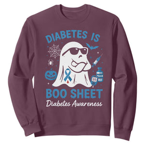 Diabetes is Boo Sheet Sweatshirt Funny Halloween Ghost Diabetes Type 1 2 Awareness TS10 Maroon Print Your Wear