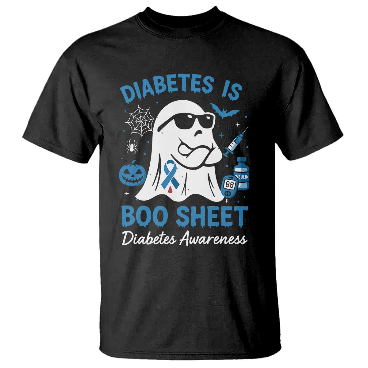Diabetes is Boo Sheet T Shirt Funny Halloween Ghost Diabetes Type 1 2 Awareness TS10 Black Print Your Wear