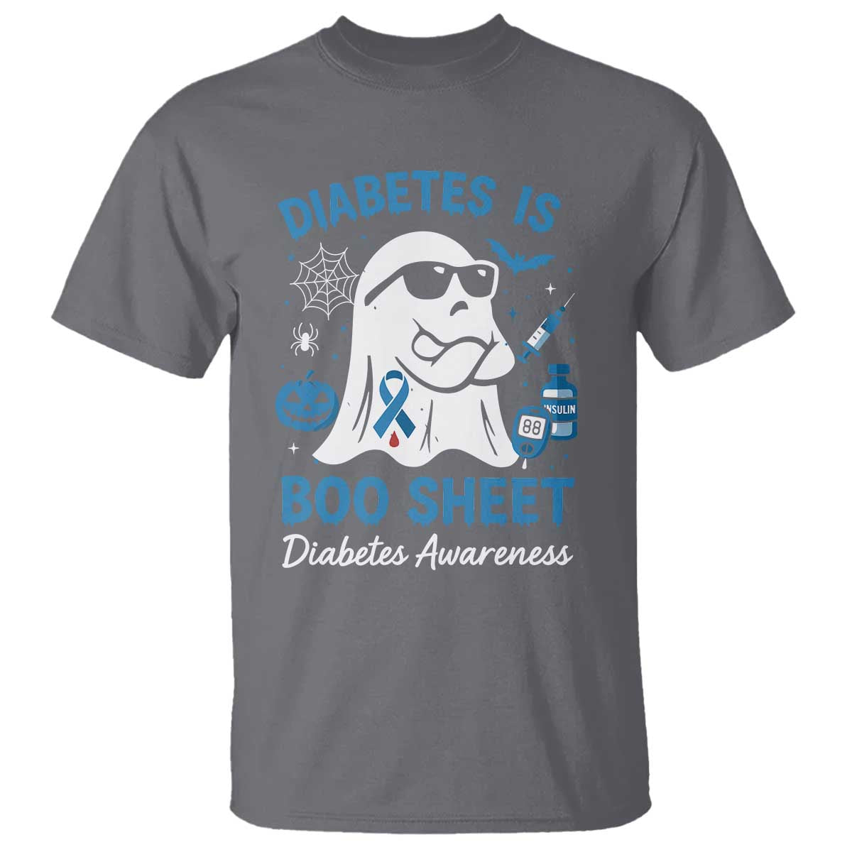 Diabetes is Boo Sheet T Shirt Funny Halloween Ghost Diabetes Type 1 2 Awareness TS10 Charcoal Print Your Wear