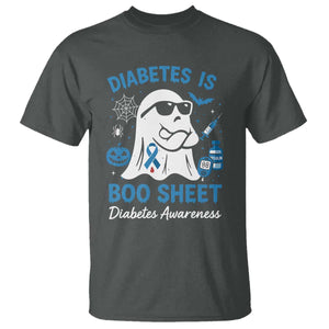 Diabetes is Boo Sheet T Shirt Funny Halloween Ghost Diabetes Type 1 2 Awareness TS10 Dark Heather Print Your Wear