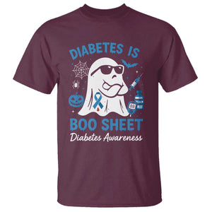 Diabetes is Boo Sheet T Shirt Funny Halloween Ghost Diabetes Type 1 2 Awareness TS10 Maroon Print Your Wear