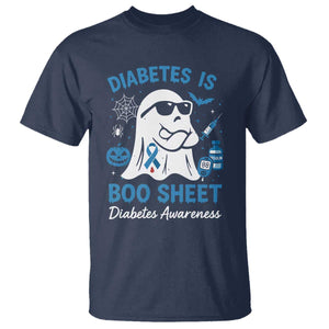 Diabetes is Boo Sheet T Shirt Funny Halloween Ghost Diabetes Type 1 2 Awareness TS10 Navy Print Your Wear