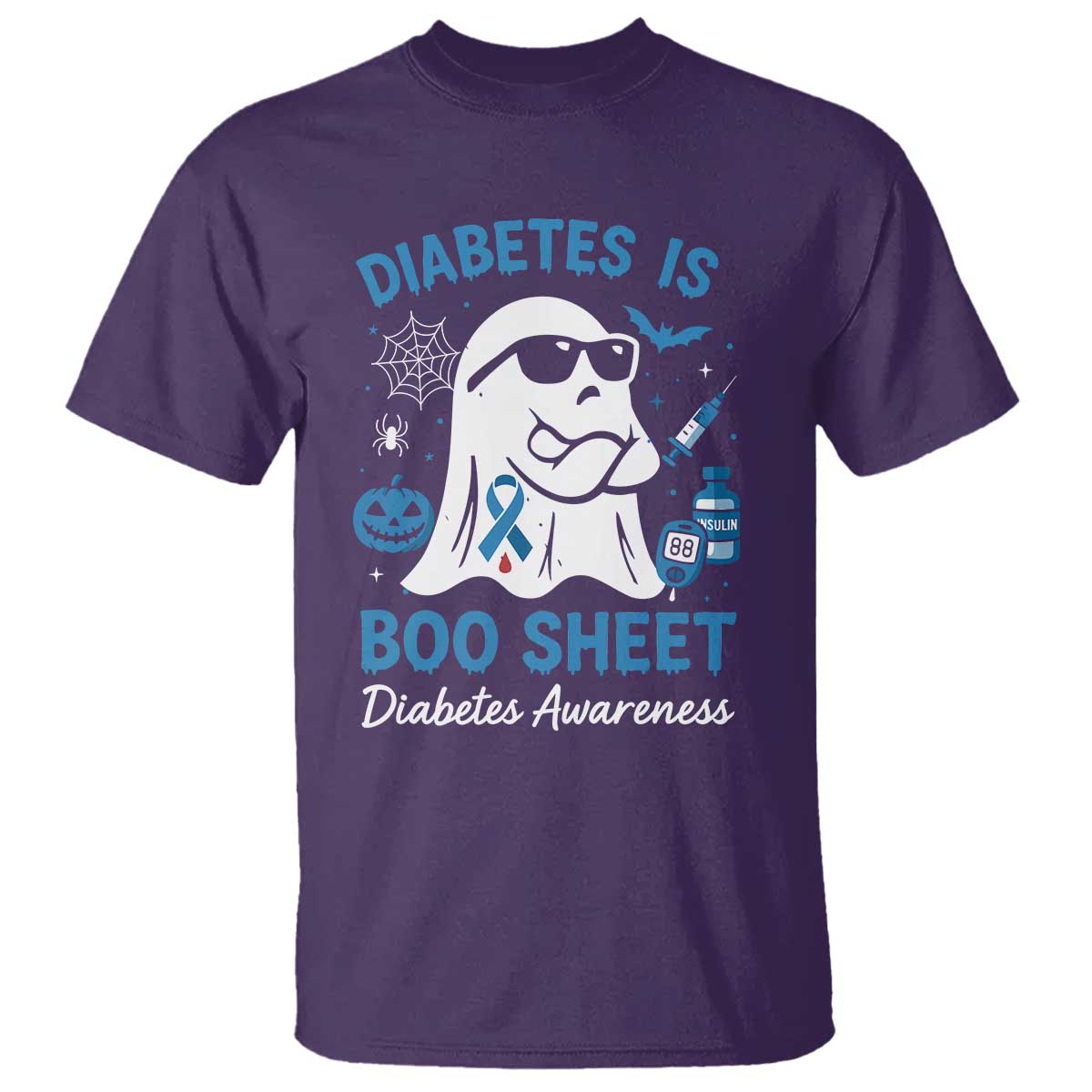 Diabetes is Boo Sheet T Shirt Funny Halloween Ghost Diabetes Type 1 2 Awareness TS10 Purple Print Your Wear