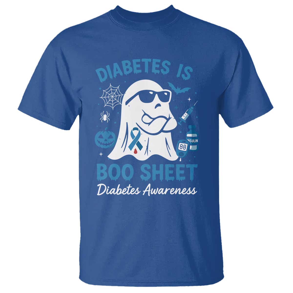 Diabetes is Boo Sheet T Shirt Funny Halloween Ghost Diabetes Type 1 2 Awareness TS10 Royal Blue Print Your Wear