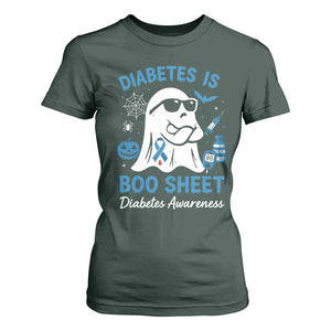 Diabetes is Boo Sheet T Shirt For Women Funny Halloween Ghost Diabetes Type 1 2 Awareness TS10 Dark Forest Green Print Your Wear