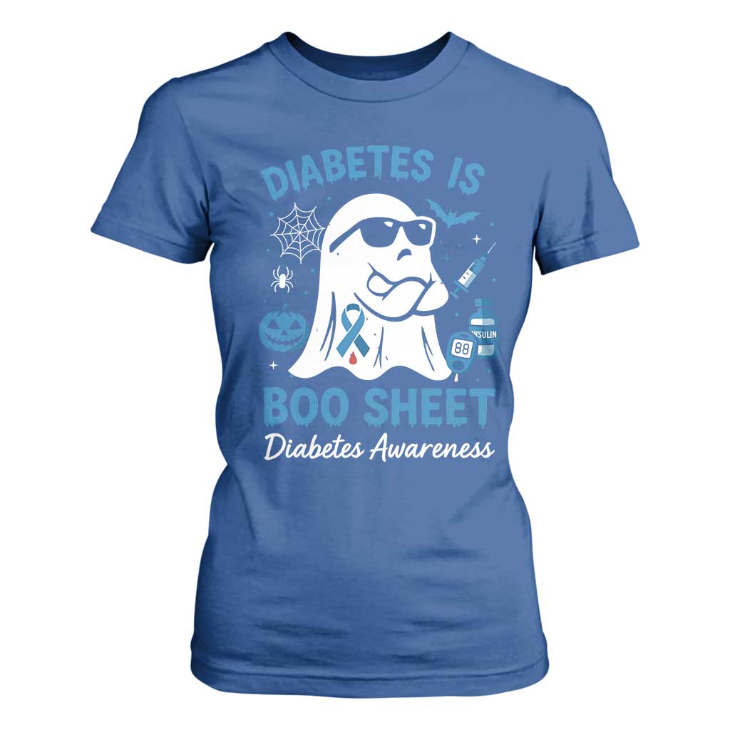 Diabetes is Boo Sheet T Shirt For Women Funny Halloween Ghost Diabetes Type 1 2 Awareness TS10 Royal Blue Print Your Wear