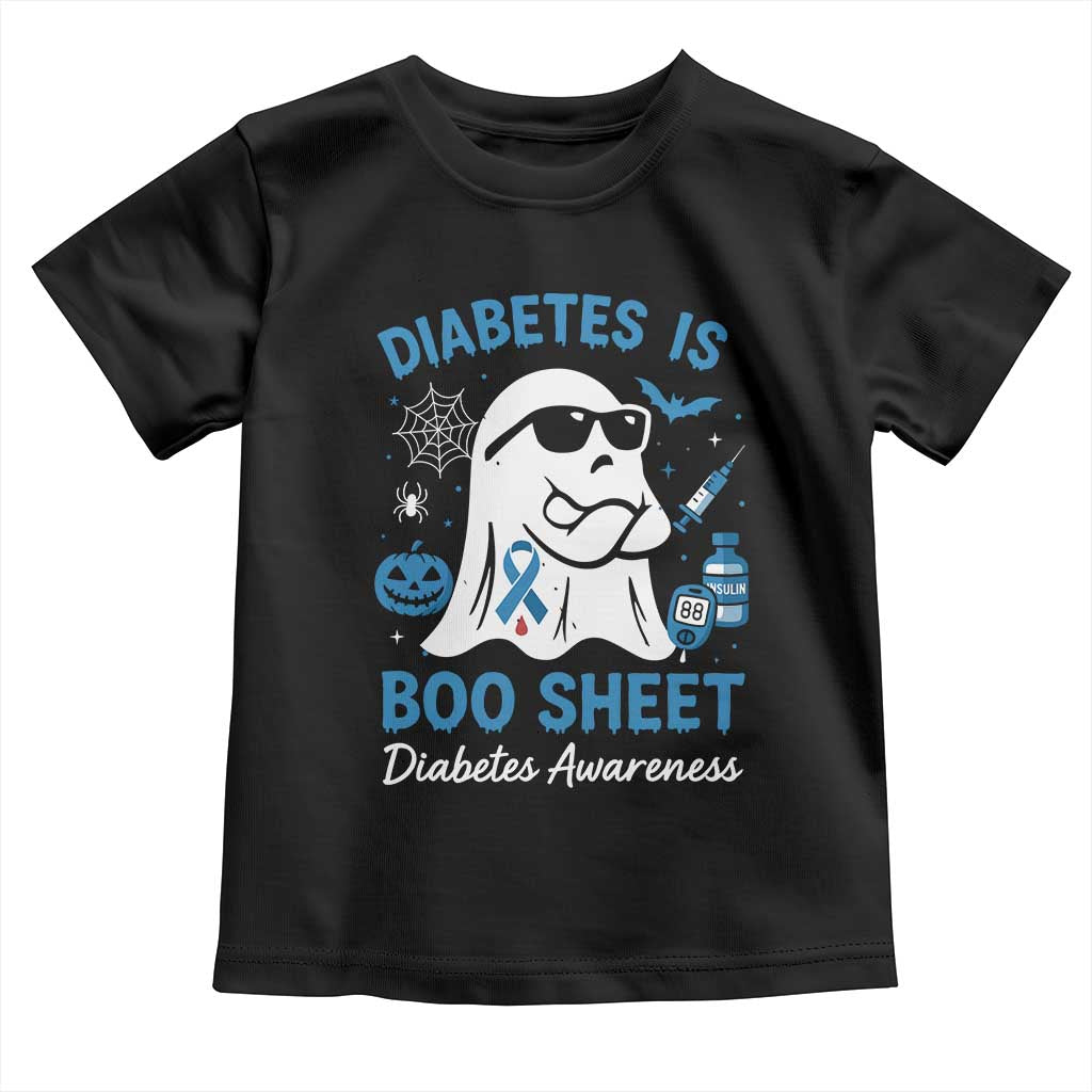 Diabetes is Boo Sheet Toddler T Shirt Funny Halloween Ghost Diabetes Type 1 2 Awareness TS10 Black Print Your Wear