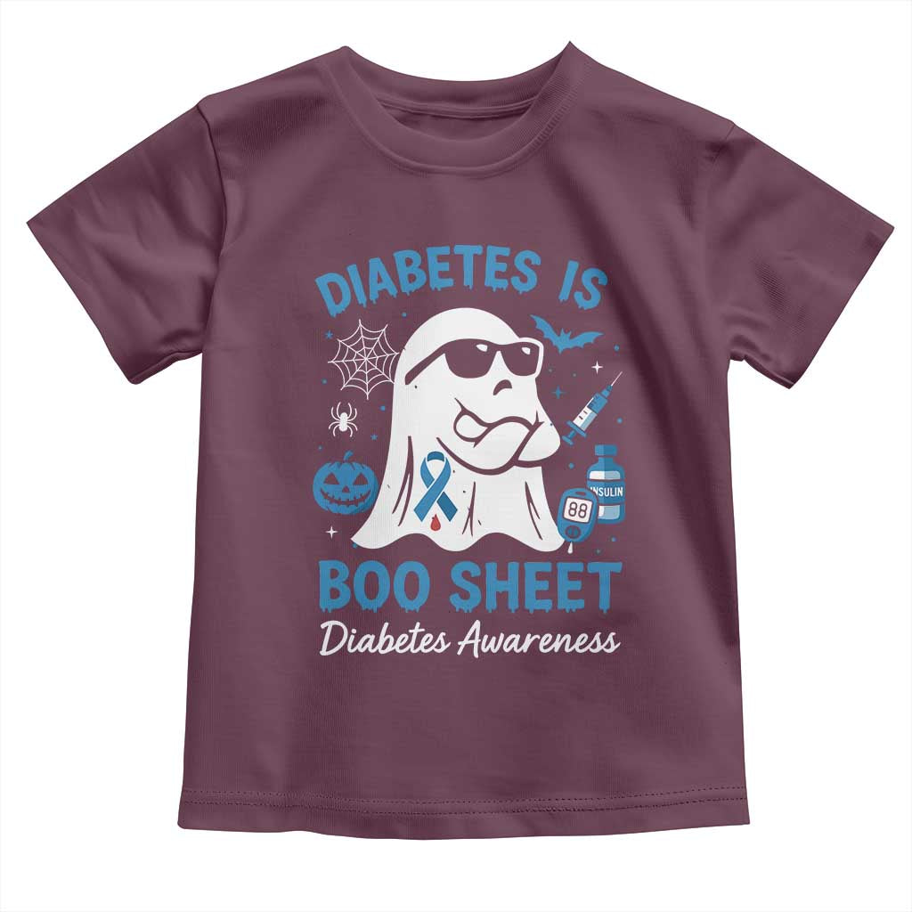 Diabetes is Boo Sheet Toddler T Shirt Funny Halloween Ghost Diabetes Type 1 2 Awareness TS10 Maroon Print Your Wear