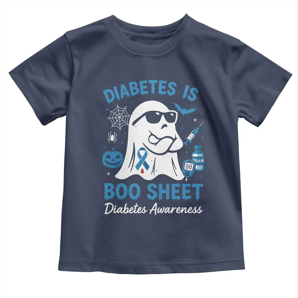 Diabetes is Boo Sheet Toddler T Shirt Funny Halloween Ghost Diabetes Type 1 2 Awareness TS10 Navy Print Your Wear
