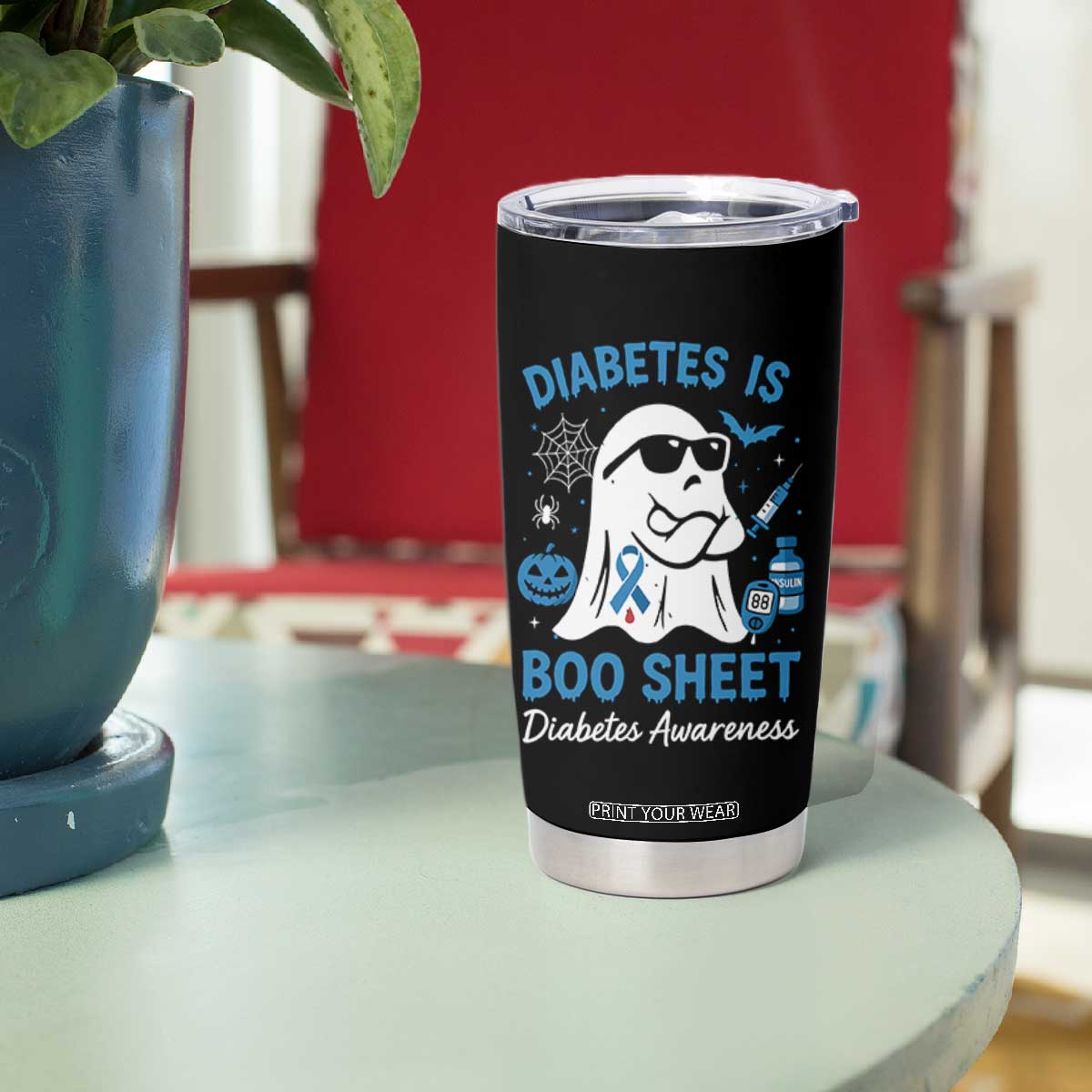 Diabetes is Boo Sheet Tumbler Cup Funny Halloween Ghost Diabetes Type 1 2 Awareness TS10 Print Your Wear