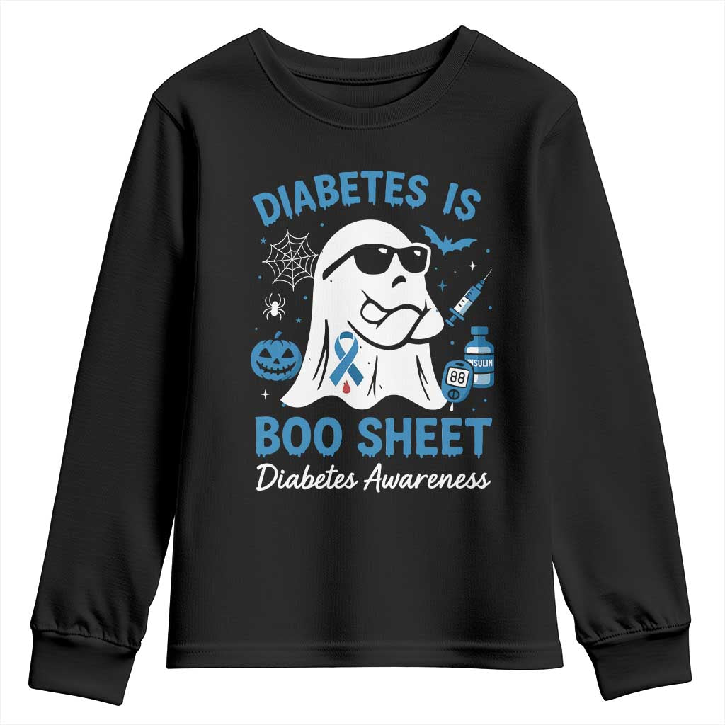Diabetes is Boo Sheet Youth Sweatshirt Funny Halloween Ghost Diabetes Type 1 2 Awareness TS10 Black Print Your Wear