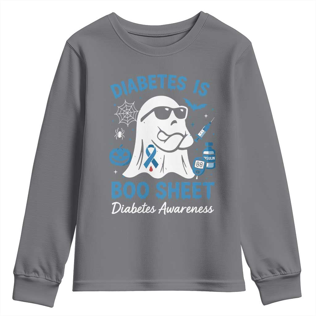 Diabetes is Boo Sheet Youth Sweatshirt Funny Halloween Ghost Diabetes Type 1 2 Awareness TS10 Charcoal Print Your Wear