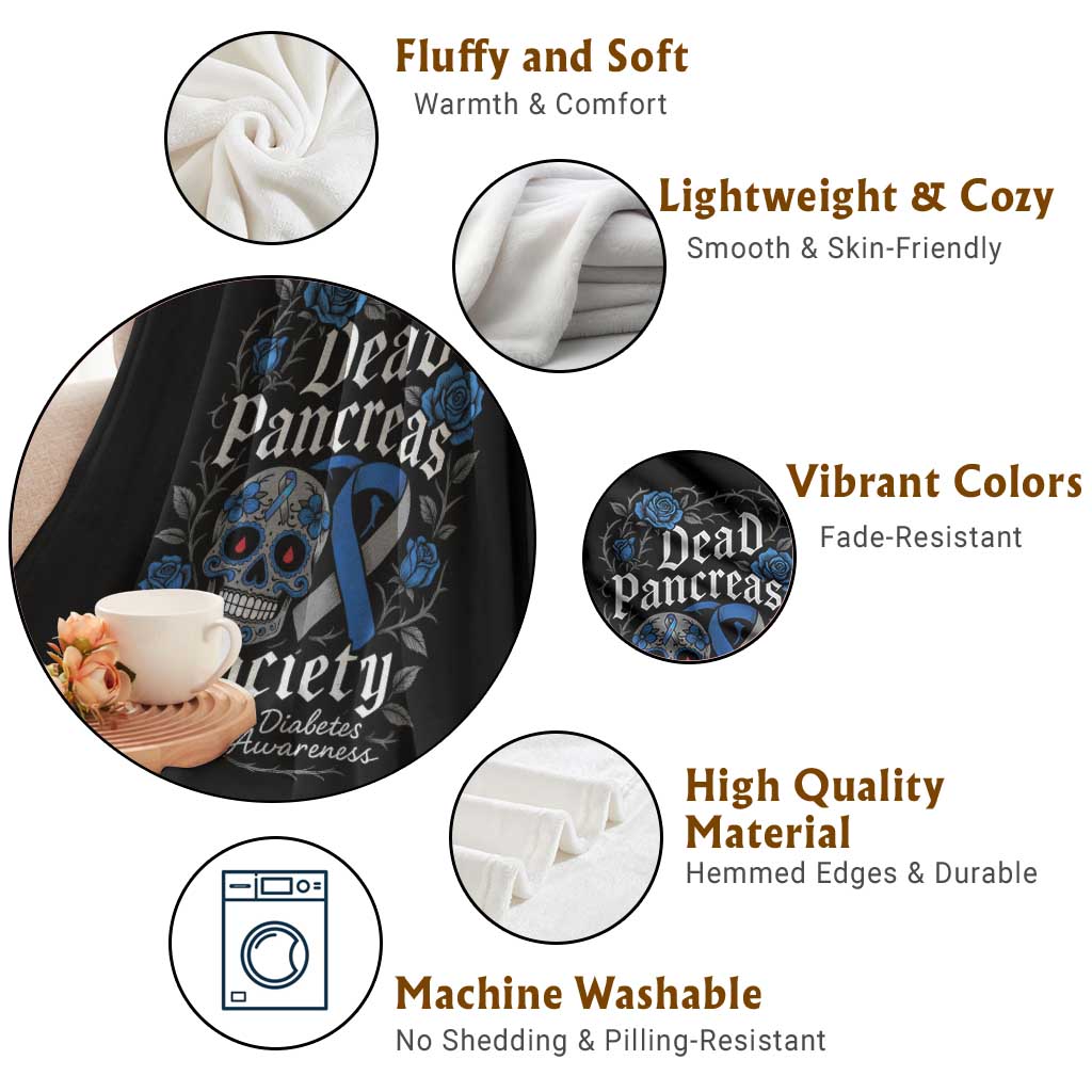 Funny Diabetes Type 1 Awareness Throw Blanket Dead Pancreas Society Sugar Skull TS10 Print Your Wear